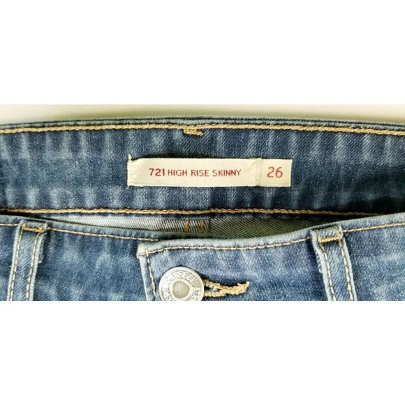 Levi's 26X28 Women's 721 High Rise Skinny Ankle Zip Blue Denim Premium Jeans - Picture 6 of 15